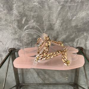 Olivia Miller Pink  Gold Chain Sandals Slides Jelly Shoes Size 8